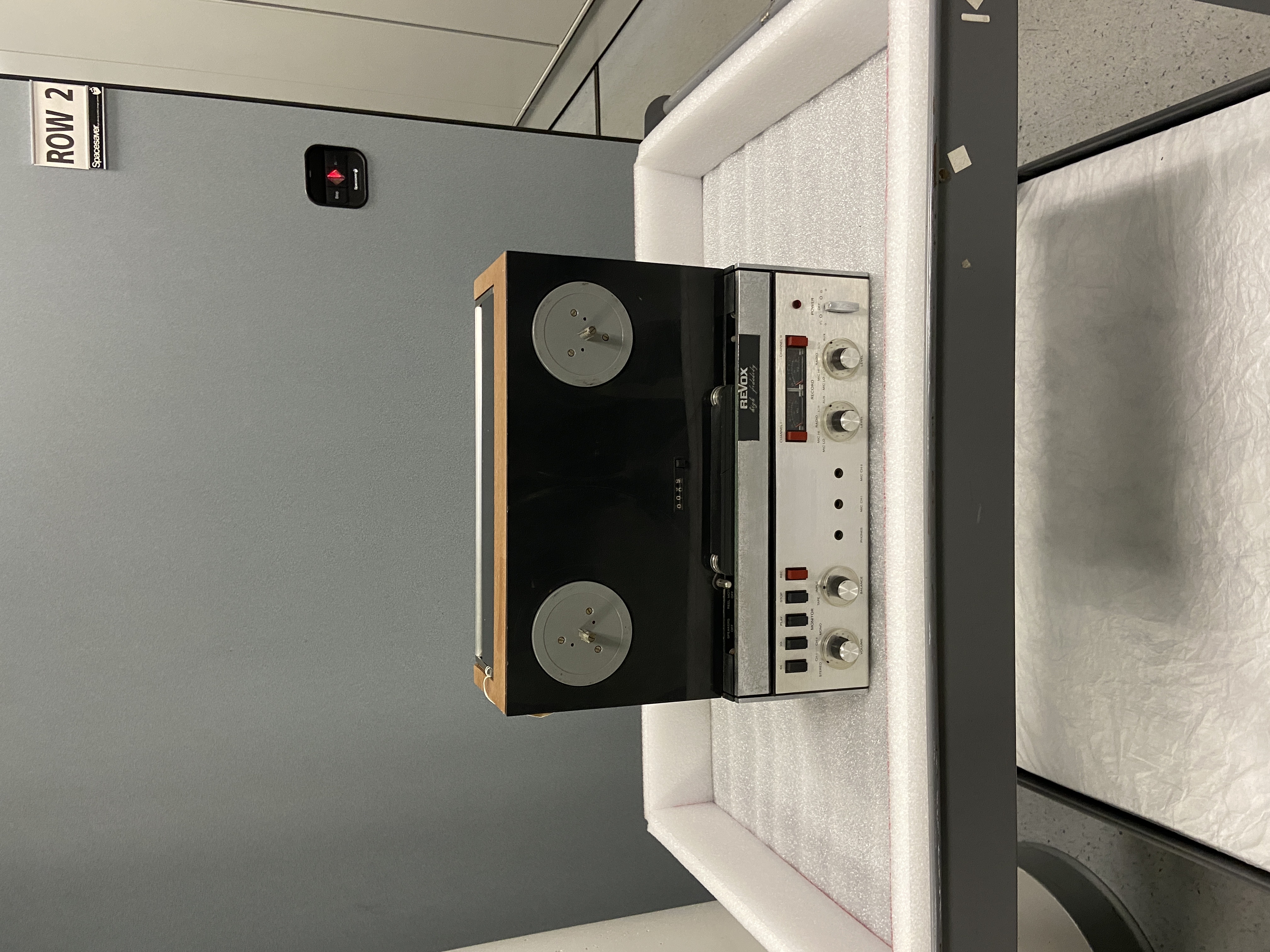 The reel-to-reel machine used on the Basement Tapes album by Bob Dylan and The Band, seen on an archivist's cart at the Rock and Roll Half of Fame in Cleveland, Ohio.