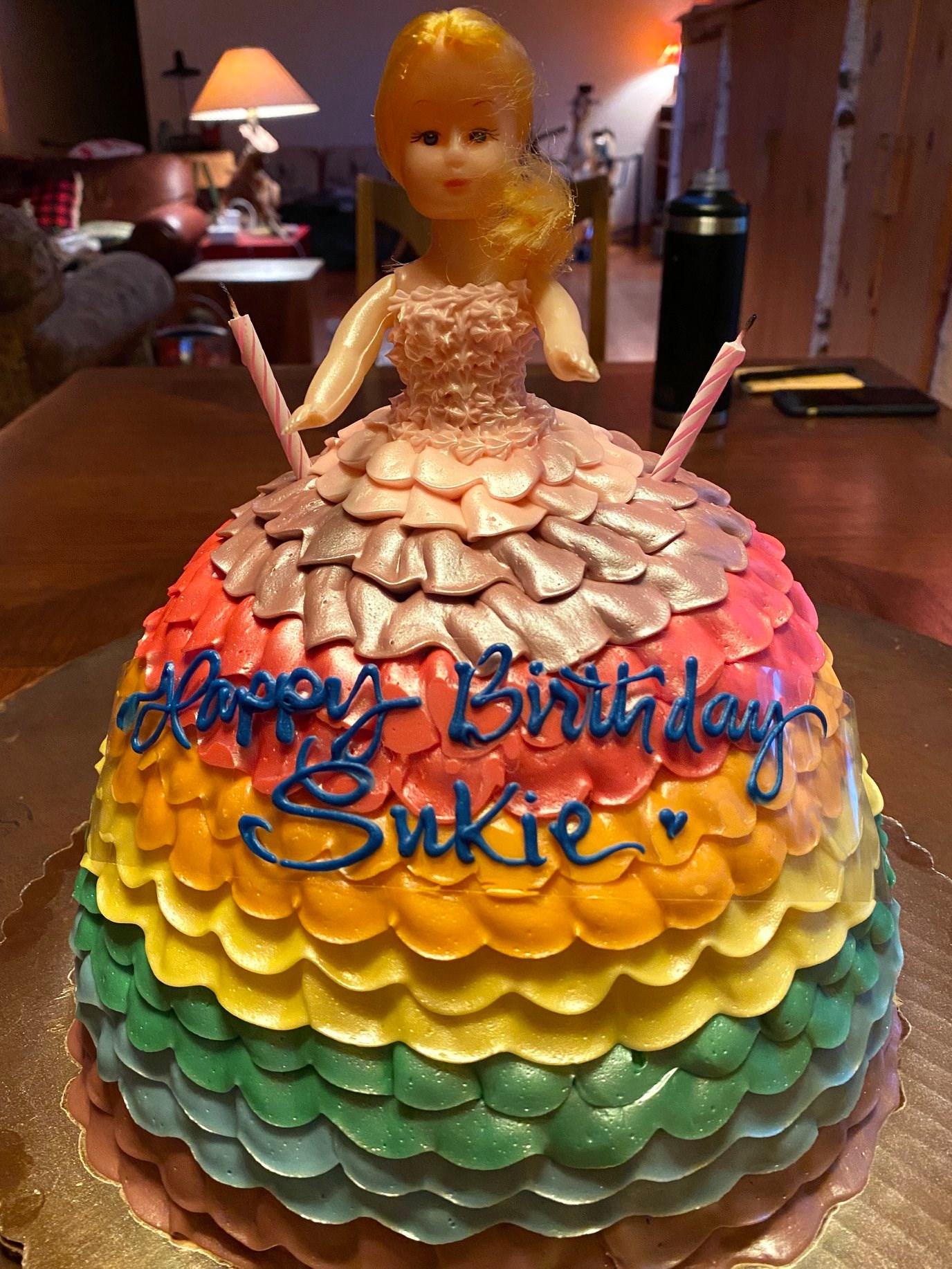 Mom's Barbie-shaped birthday cake from Dinkel's Bakery.